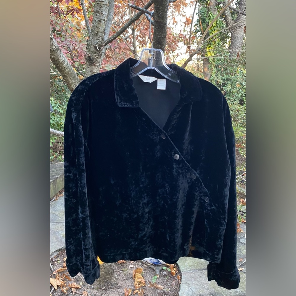 J Jill Black Crushed Velvet Jacket/ Top Pullover